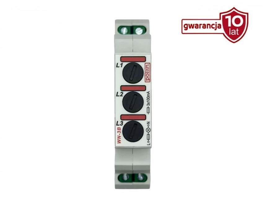Lampka modułowa 3‑fazowa czerwona z bezpicznikiem 5x20mm 100mA 10‑250V AC WN‑3B