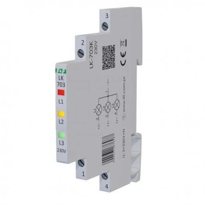 Lampka modułowa 3‑fazowa czerwona/żółta/zielona Slim 1/2 modułu 230V LK‑703K