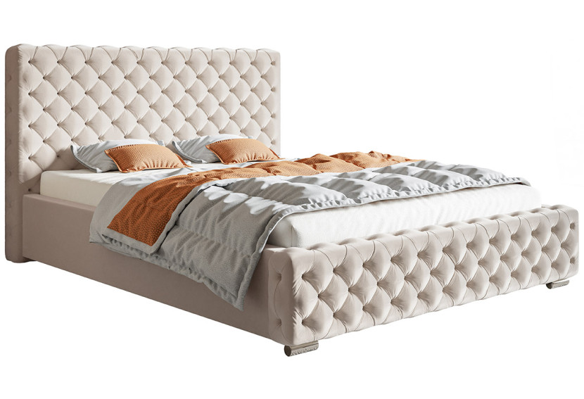 Łóżko w stylu glamour z pojemnikiem 140x200 BEN 12 - beżowe 715119