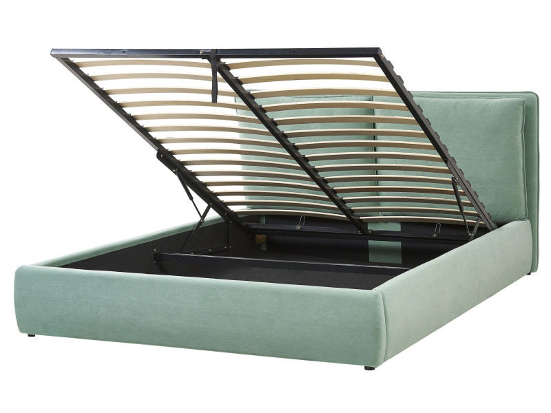 Łóżko welurowe 160x200 cm zielone ze skrzynią 135026