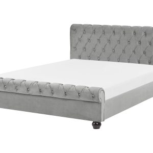Łóżko welurowe pikowane 160×200 szare 65038 Łóżko welurowe pikowane 160×200 szare 65038