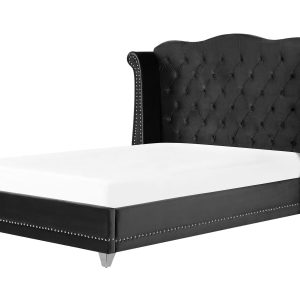 Łóżko welurowe pikowane wezgłowie 180×200 cm czarne 64862 Łóżko welurowe pikowane wezgłowie 180×200 cm czarne 64862