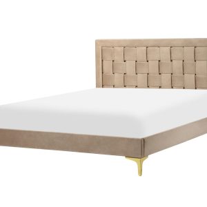 Łóżko welurowe podwójne 140×200 cm beżowoszare 137970 Łóżko welurowe podwójne 140×200 cm beżowoszare 137970