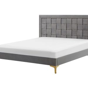 Łóżko welurowe podwójne 140×200 cm szare 64911 Łóżko welurowe podwójne 140×200 cm szare 64911