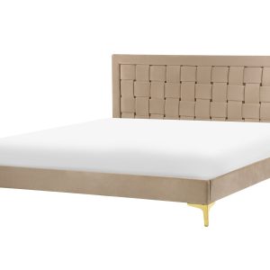 Łóżko welurowe podwójne 160×200 cm beżowoszare 220591 Łóżko welurowe podwójne 160×200 cm beżowoszare 220591