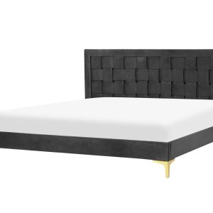 Łóżko welurowe podwójne 180×200 cm czarne 135017 Łóżko welurowe podwójne 180×200 cm czarne 135017