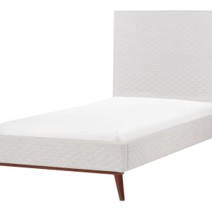 Łóżko welurowe pojedyncze 90 x 200 cm złamana biel 305225 Łóżko welurowe pojedyncze 90 x 200 cm złamana biel 305225