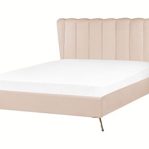Łóżko welurowe z portem USB 140×200 cm beżowe 137961 Łóżko welurowe z portem USB 140×200 cm beżowe 137961