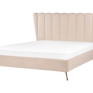 Łóżko welurowe z portem USB 160×200 cm beżowe 137983 Łóżko welurowe z portem USB 160×200 cm beżowe 137983