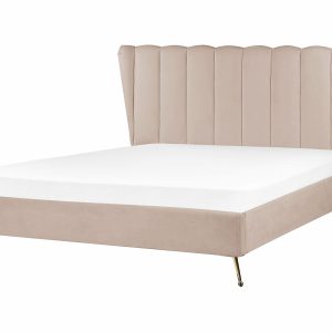 Łóżko welurowe z portem USB 160×200 cm beżowoszare 137966 Łóżko welurowe z portem USB 160×200 cm beżowoszare 137966