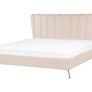 Łóżko welurowe z portem USB 180×200 cm beżowe 134987 Łóżko welurowe z portem USB 180×200 cm beżowe 134987