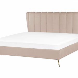 Łóżko welurowe z portem USB 180×200 cm beżowoszare 135040 Łóżko welurowe z portem USB 180×200 cm beżowoszare 135040