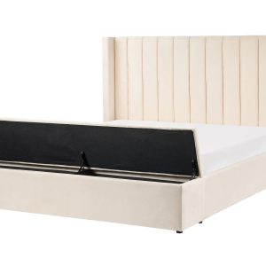 Łóżko wodne welurowe z materacem 180×200 cm złamana biel 879336 Łóżko wodne welurowe z materacem 180×200 cm złamana biel 879336