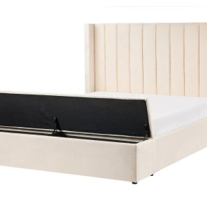Łóżko wodne z materacem welurowe z ławką skrzynią 160×200 cm złamana biel 879338 Łóżko wodne z materacem welurowe z ławką skrzynią 160×200 cm złamana biel 879338