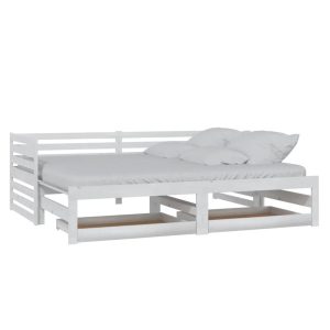 Łóżko wysuwane 2 x (90×200) cm białe lite drewno sosnowe 476607 Łóżko wysuwane 2 x (90×200) cm białe lite drewno sosnowe 476607