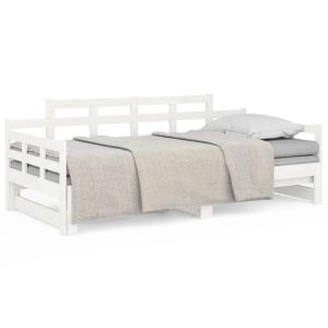 Łóżko wysuwane lite drewno sosnowe białe 2x(90×200) cm 476851 Łóżko wysuwane lite drewno sosnowe białe 2x(90×200) cm 476851