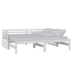 Łóżko wysuwane lite drewno sosnowe białe 2x(90×200) cm 469325 Łóżko wysuwane lite drewno sosnowe białe 2x(90×200) cm 469325