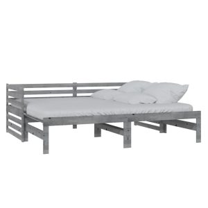 Łóżko wysuwane lite drewno sosnowe szare 2x(90×200) cm 469334 Łóżko wysuwane lite drewno sosnowe szare 2x(90×200) cm 469334