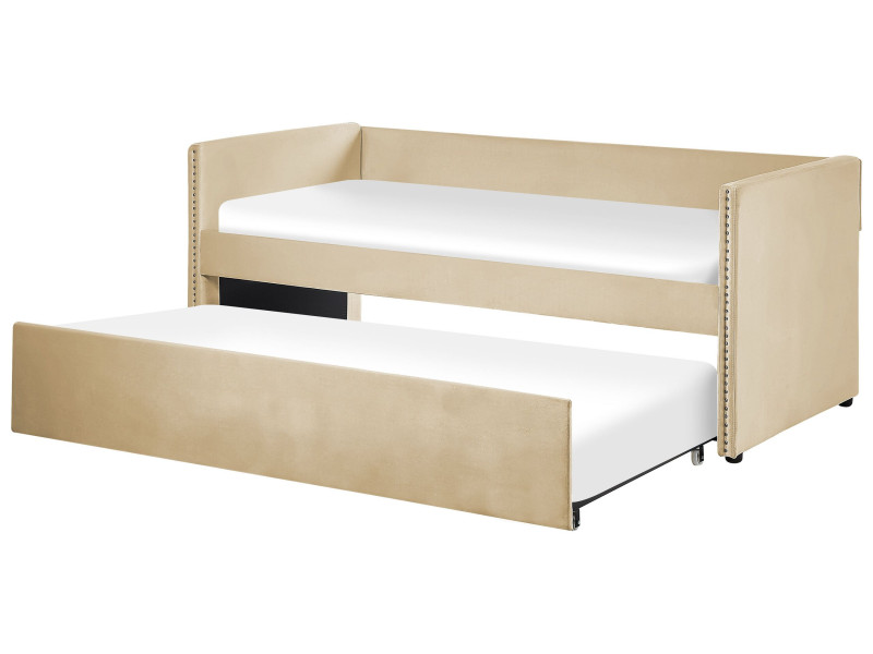 Łóżko wysuwane welurowe 90x200 beżowe 64938