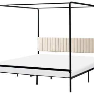 Łóżko z baldachimem 180 x 200 cm metalowe tapicerowane czarne 865818 Łóżko z baldachimem 180 x 200 cm metalowe tapicerowane czarne 865818