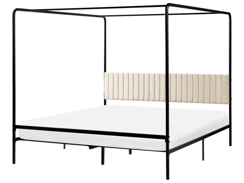 Łóżko z baldachimem 180 x 200 cm metalowe tapicerowane czarne 865818