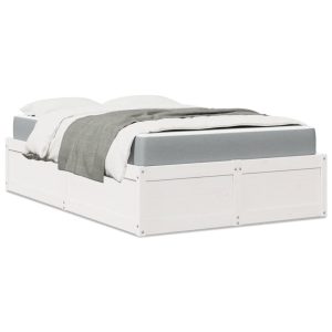 Łóżko z materacem białe 140×190 cm lite drewno sosnowe 478631
