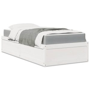Łóżko z materacem białe 90×190 cm lite drewno sosnowe 480252