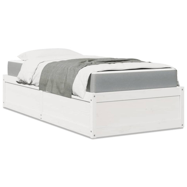 Łóżko z materacem białe 90x190 cm lite drewno sosnowe 480252