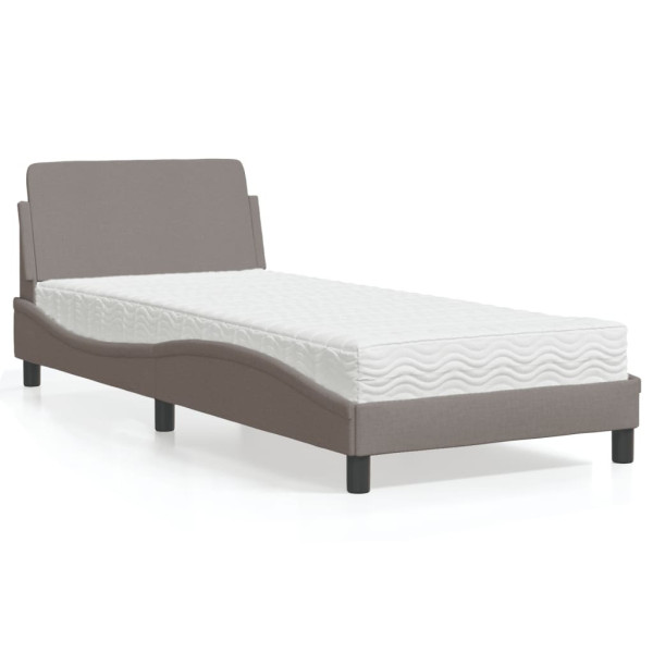 Łóżko z materacem, taupe, 90x190 cm, obite tkaniną 703994