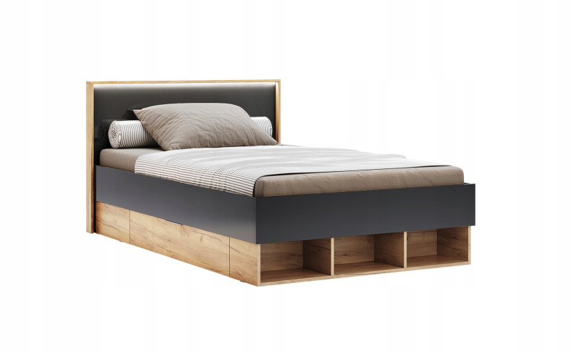 Łóżko z oświetleniem led Lana 120cm z szufladami dąb/szary 261270