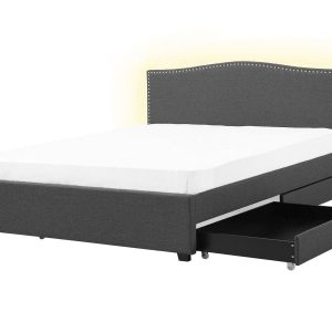 Łóżko z pojemnikiem LED 160×200 szare 65003