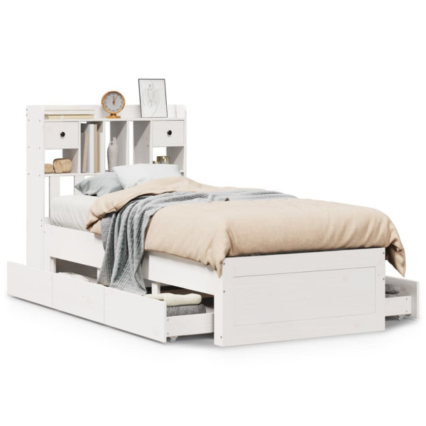 Łóżko z regałem, bez materaca, białe, 75x190 cm, sosnowe 721292