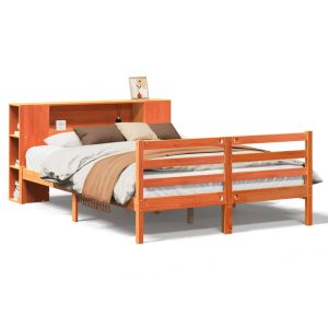 Łóżko z regałem bez materaca lite drewno sosnowe 150×200 cm 842503