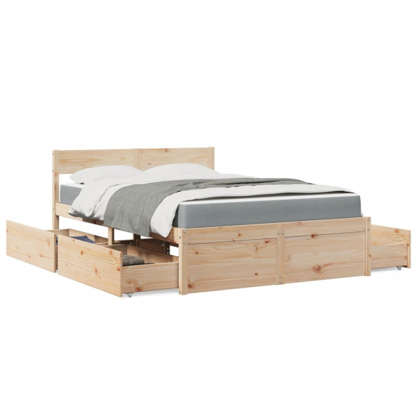 Łóżko z szufladami i materacem 120x190 lite drewno sosnowe 478093