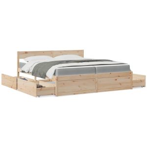 Łóżko z szufladami i materacem 200×200 cm drewno sosnowe 479551 Łóżko z szufladami i materacem 200×200 cm drewno sosnowe 479551
