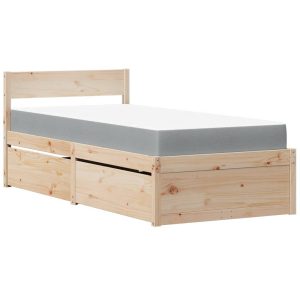 Łóżko z szufladami i materacem 90×190 cm lite drewno sosnowe 478738 Łóżko z szufladami i materacem 90×190 cm lite drewno sosnowe 478738