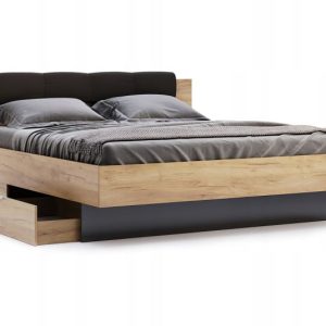 Łóżko z szufladami Lana 160cm z oświetleniem led dąb/szary 261288