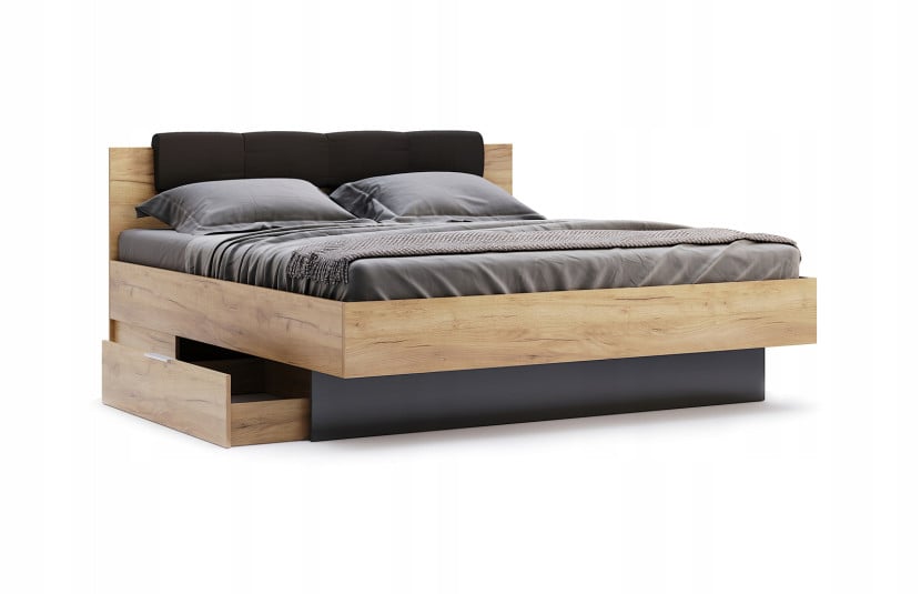Łóżko z szufladami Lana 160cm z oświetleniem led dąb/szary 261288