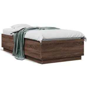 Łóżko Ze Stelażem Drewnopodobne Rama Łóżka Do Sypialni Pokoju 75×190 cm 720860