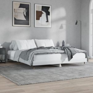 Łóżko Ze Stelażem Rama Łóżka Biały Połysk Do Sypialni Pokoju 160×200 cm 472763 Łóżko Ze Stelażem Rama Łóżka Biały Połysk Do Sypialni Pokoju 160×200 cm 472763