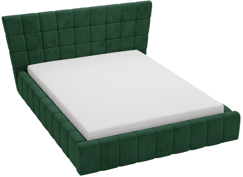 Łóżko zielone 160x200 Deluxe z przeszyciami, stelażem metalowym 1053913