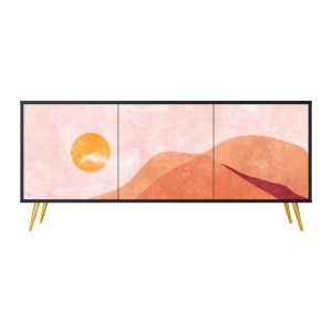 LUMINOUS SUNLIGHT Komoda 3 drzwi Czarna-Metalowa szpilka złota 442619