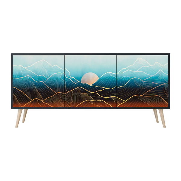 LUNAR SECRETS Komoda 3 drzwi Czarna-Bukowa skośna 442637