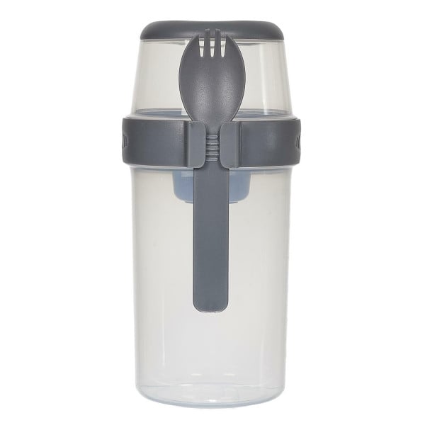 Lunch box z 3 przegródkami 1l szary z łyżką/widelcem 716230