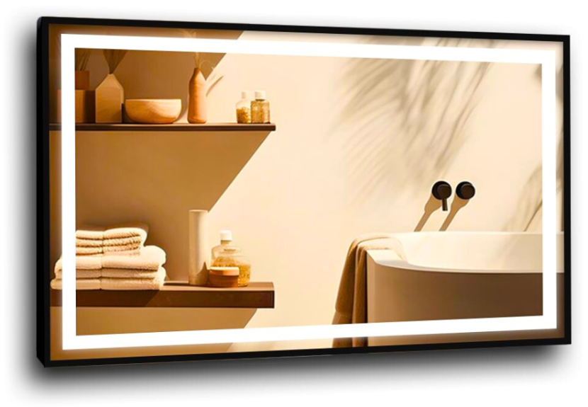 Lustro 120x40 w czarnej ramie led 480 diod/m aluminium loft podświetlane 742483