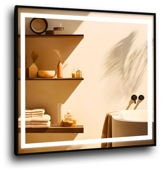 Lustro 50x50 w czarnej ramie led 480 diod/m aluminium loft podświetlane 742430