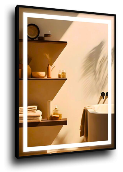 Lustro 50x80 w czarnej ramie led 480 diod/m aluminium loft podświetlane 742379