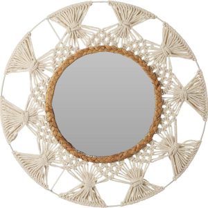 Lustro dekoracyjne z ramą z makramy i rattanu, Ø 45 cm 262555 Lustro dekoracyjne z ramą z makramy i rattanu, Ø 45 cm 262555