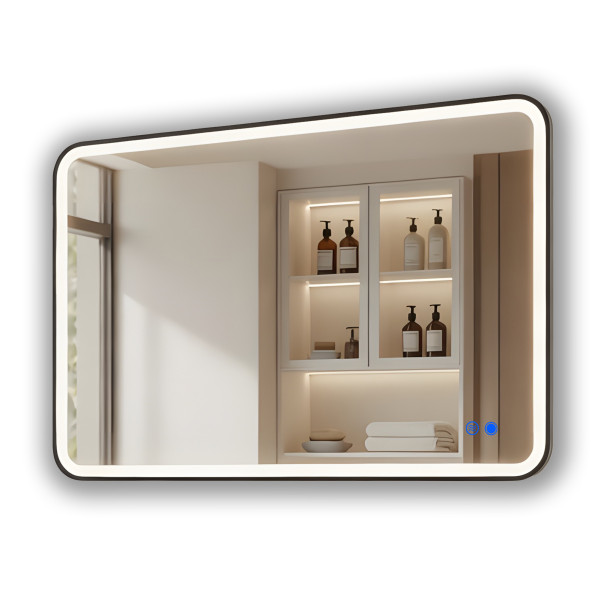 Lustro łazienkowe 100x70 czarny mat LED Dual dotyk + mata zaokrąglone 994740