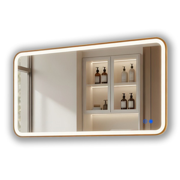 Lustro łazienkowe 120x70 złoto szczotkowane LED dotyk + mata zaokrąglone 994723